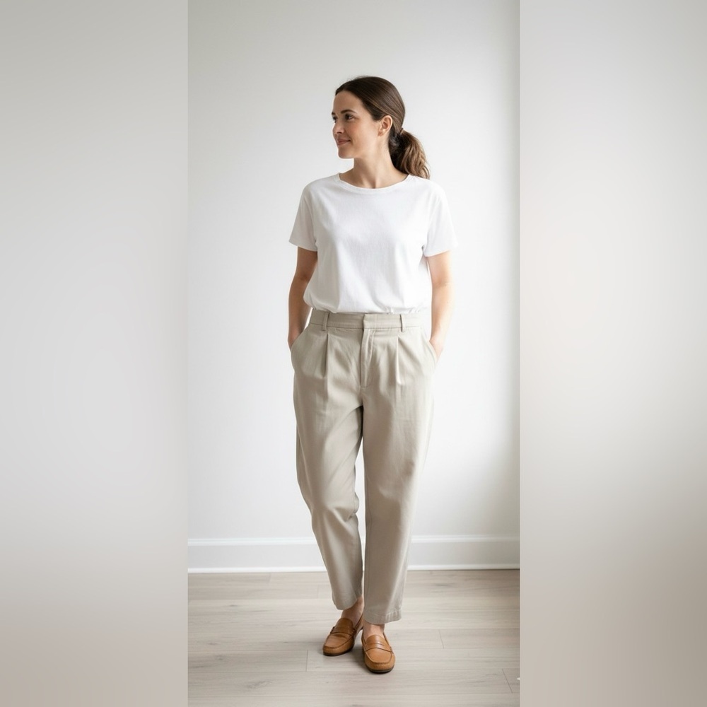 ZARA Khaki Pleated Smart Ankle Pants - Minimalist Chino Style